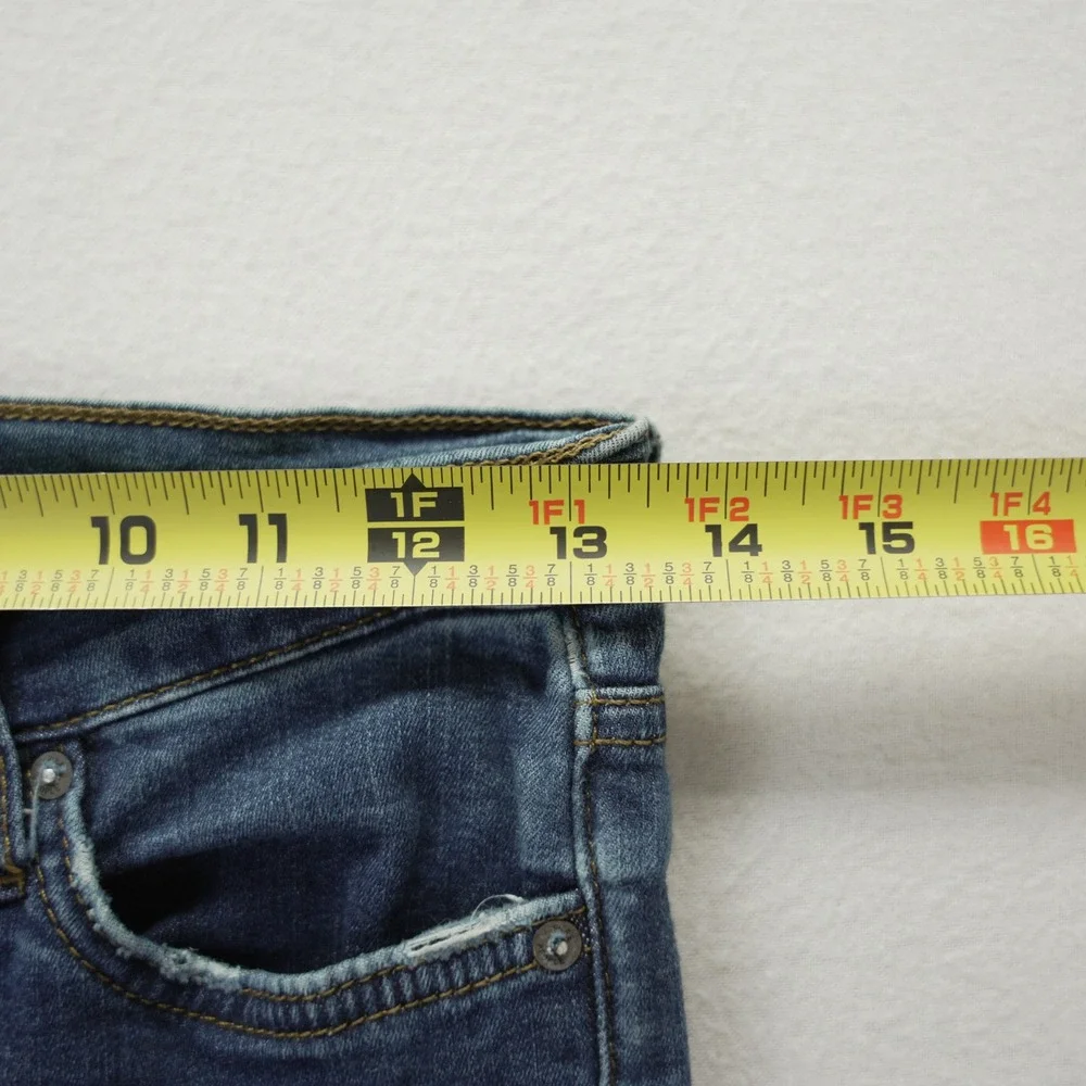 Free People Distressed Skinny Jeans Blue Medium Wash Knee Rip Raw Hem Size 27‎